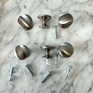Six (6) Silver Metal Nickel Cabinet Knobs with Screws